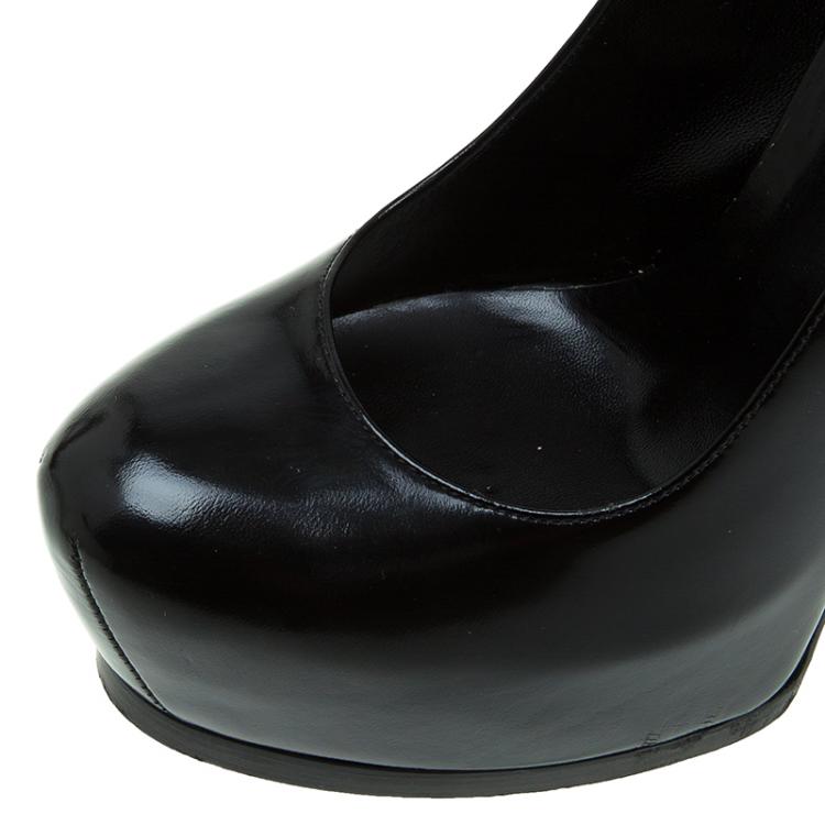 Pre Owned Saint Laurent Paris Black Patent Tribtoo Platform Pumps Size 37