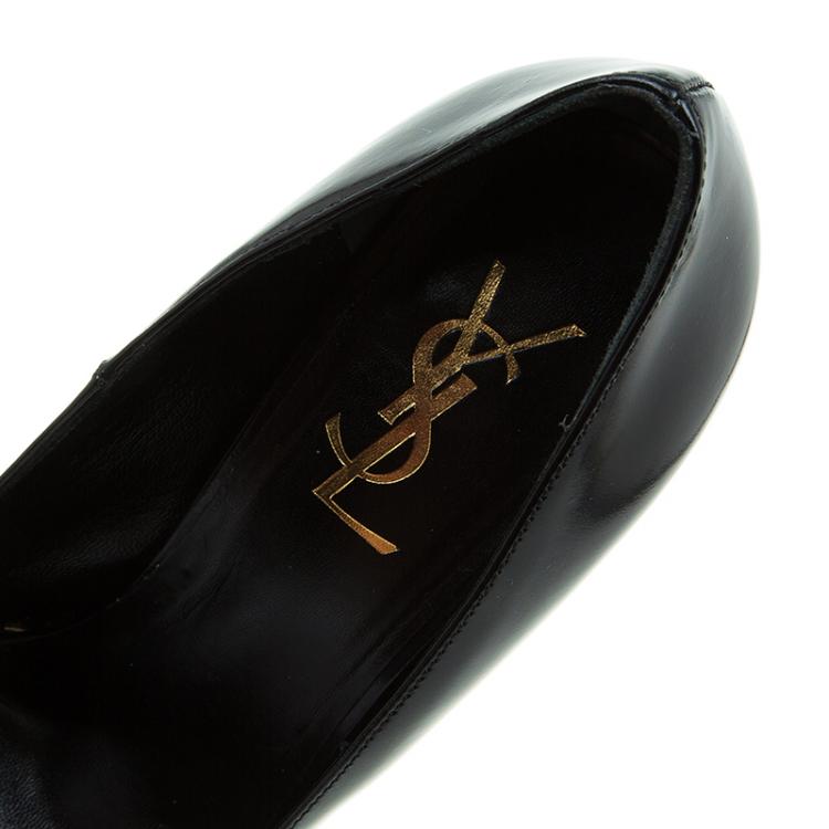 Pre Owned Saint Laurent Paris Black Patent Tribtoo Platform Pumps Size 37
