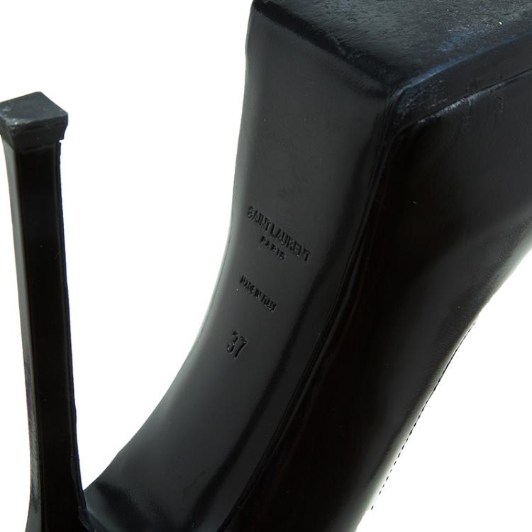 Pre Owned Saint Laurent Paris Black Patent Tribtoo Platform Pumps Size 37