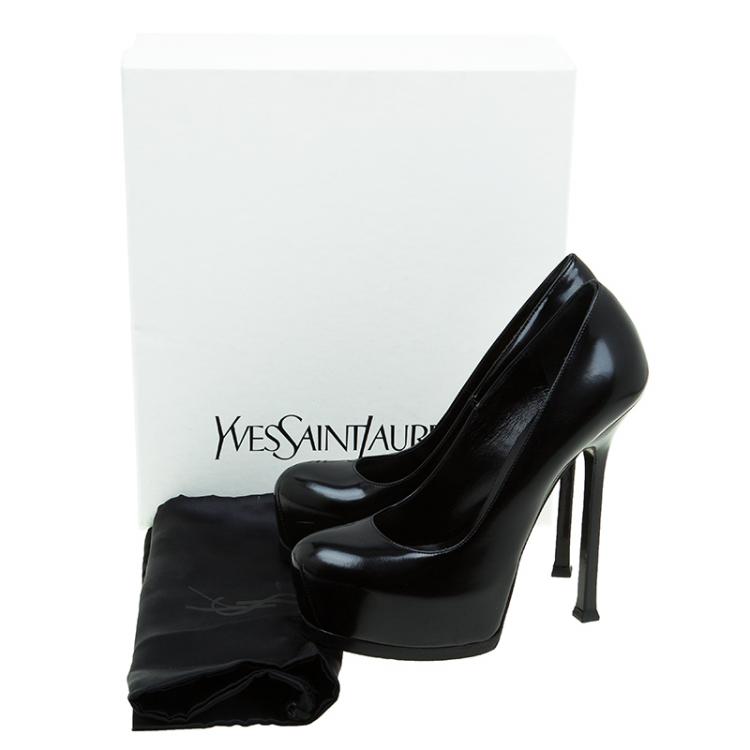 Pre Owned Saint Laurent Paris Black Patent Tribtoo Platform Pumps Size 37