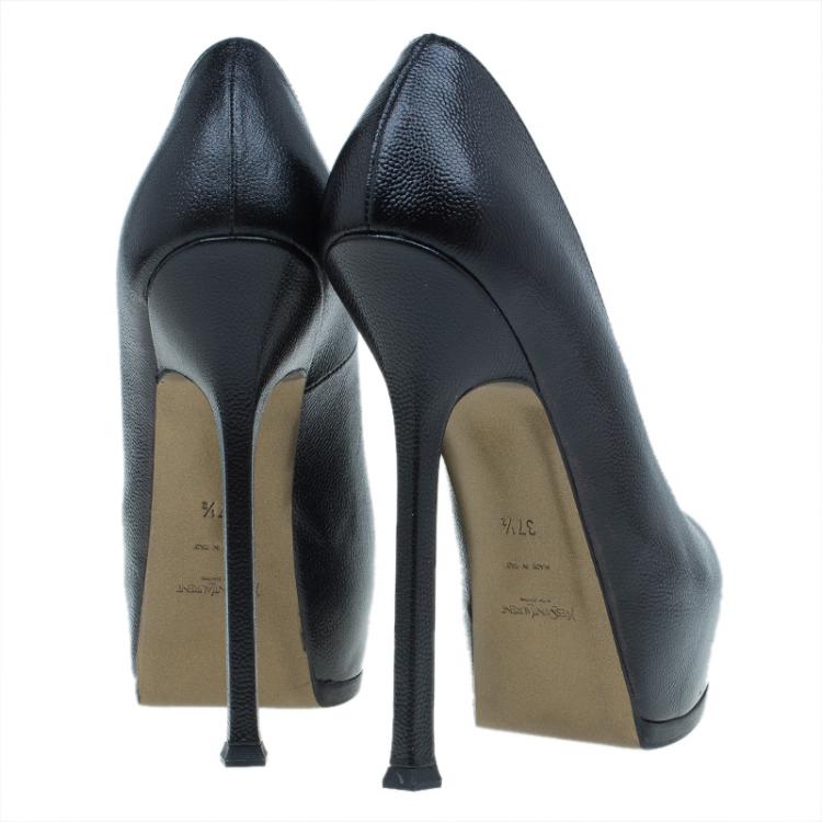 Pre Owned Saint Laurent Paris Black Leather Tribtoo Platform Pumps Size 37.5