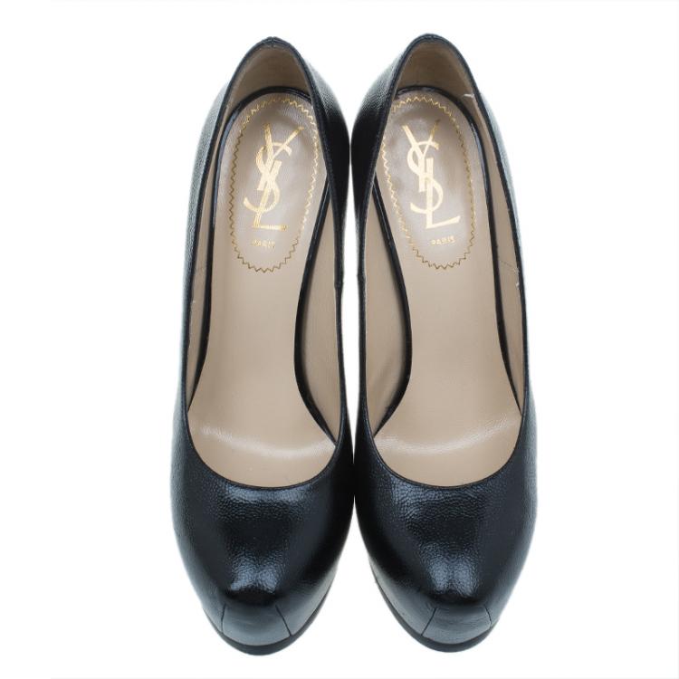 Pre Owned Saint Laurent Paris Black Leather Tribtoo Platform Pumps Size 37.5