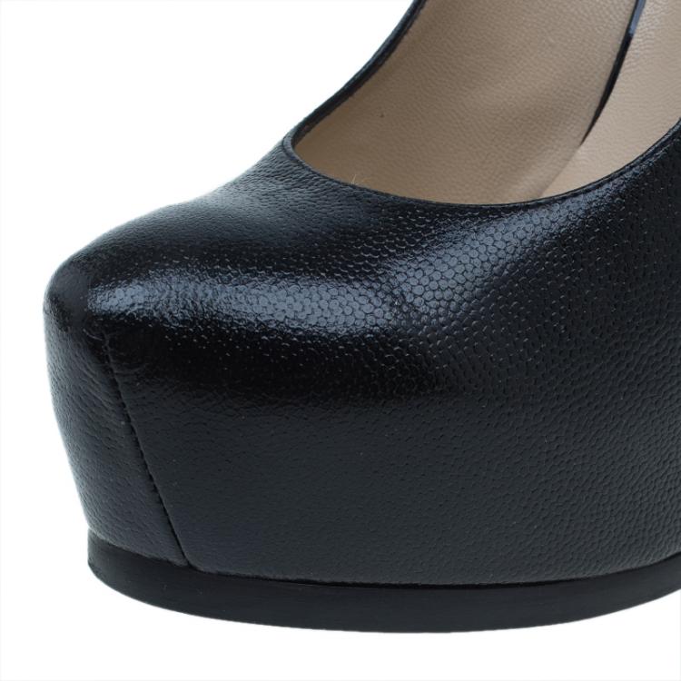 Pre Owned Saint Laurent Paris Black Leather Tribtoo Platform Pumps Size 37.5