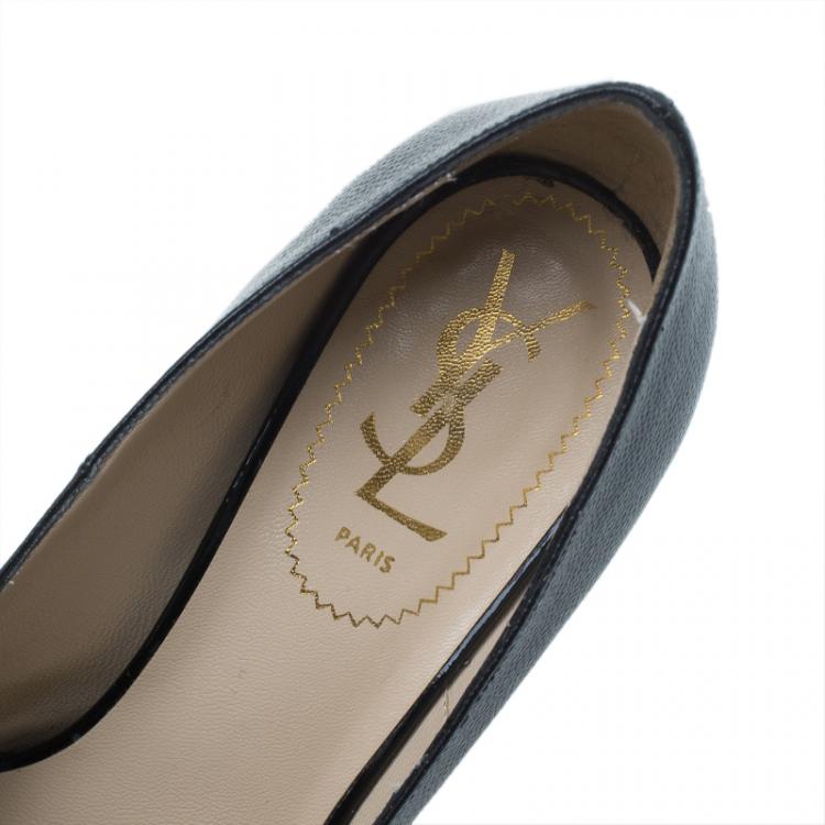 Pre Owned Saint Laurent Paris Black Leather Tribtoo Platform Pumps Size 37.5