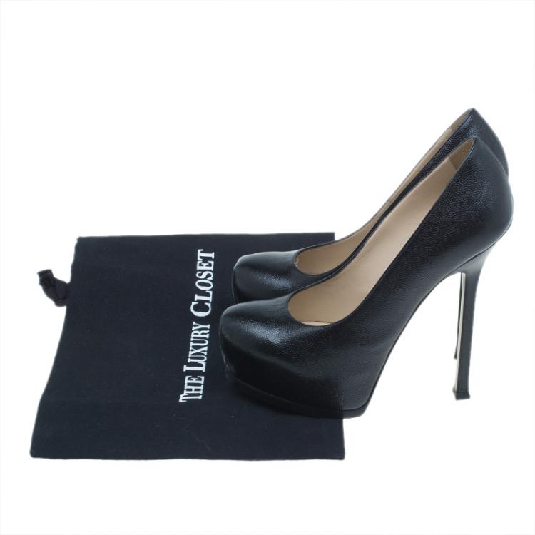 Pre Owned Saint Laurent Paris Black Leather Tribtoo Platform Pumps Size 37.5