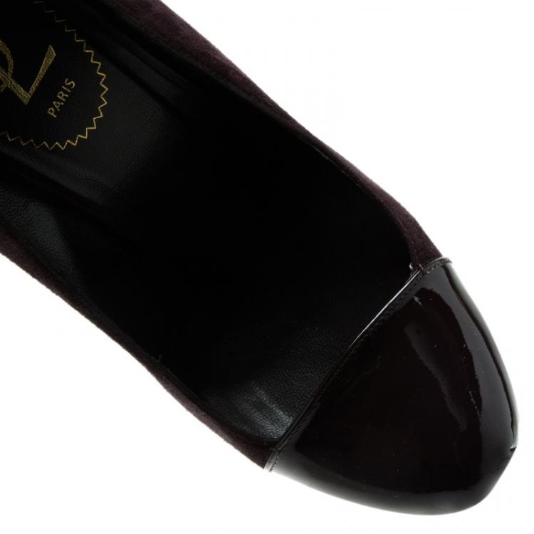 Pre Owned Saint Laurent Paris Deep Purple Suede And Patent Leather Cap Toe Tribtoo Platform Pumps Size 36.5