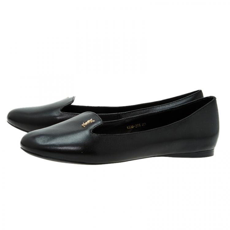 Pre Owned Saint Laurent Paris Black Leather Smoking Slippers Size 40