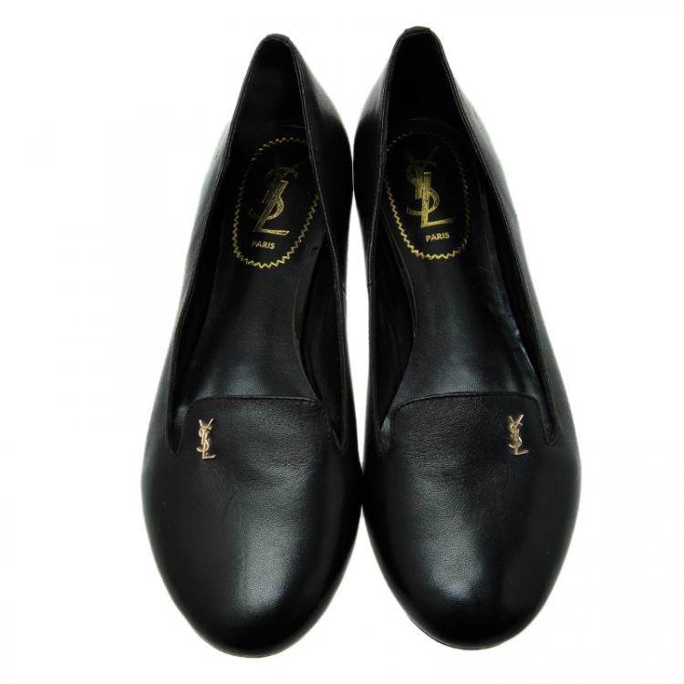 Pre Owned Saint Laurent Paris Black Leather Smoking Slippers Size 40