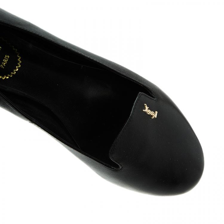 Pre Owned Saint Laurent Paris Black Leather Smoking Slippers Size 40