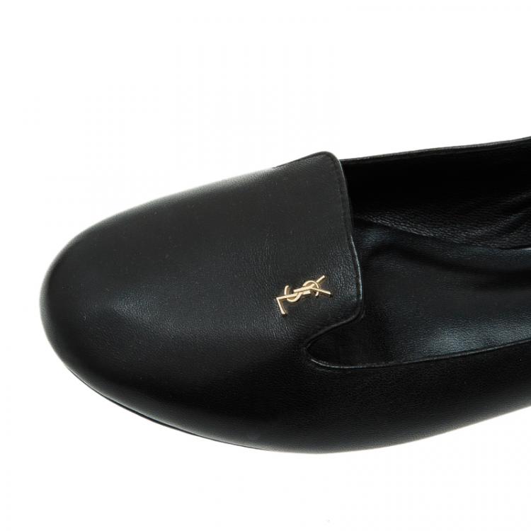 Pre Owned Saint Laurent Paris Black Leather Smoking Slippers Size 40