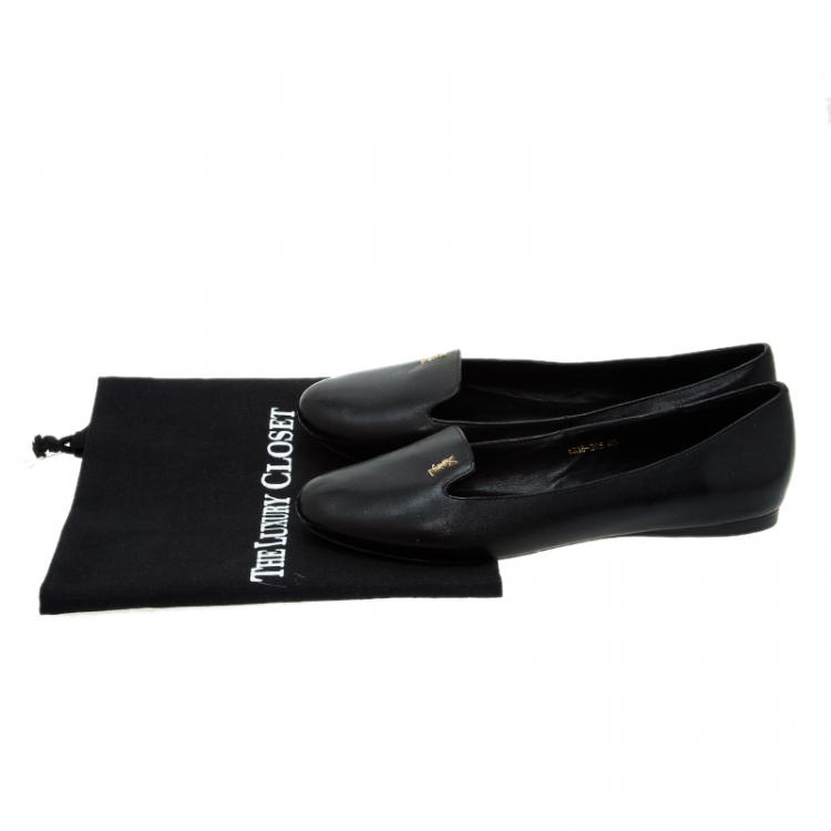 Pre Owned Saint Laurent Paris Black Leather Smoking Slippers Size 40