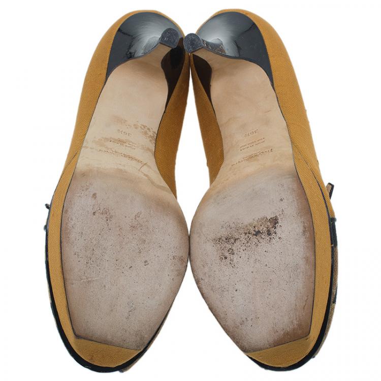 Pre Owned Saint Laurent Paris Brown Leopard Canvas Mary Jane Tribute Platform Pumps Size 36.5