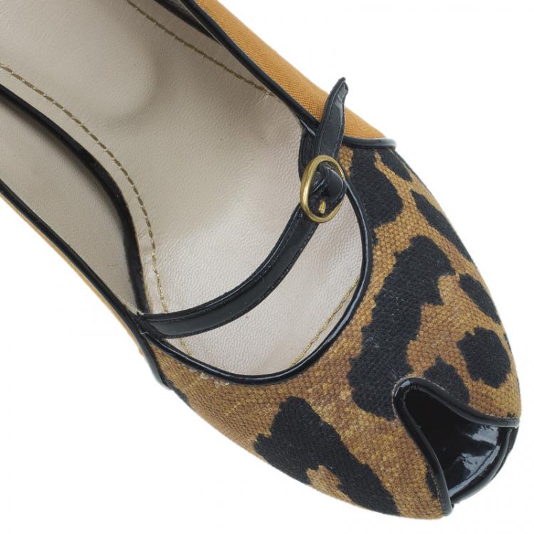 Pre Owned Saint Laurent Paris Brown Leopard Canvas Mary Jane Tribute Platform Pumps Size 36.5