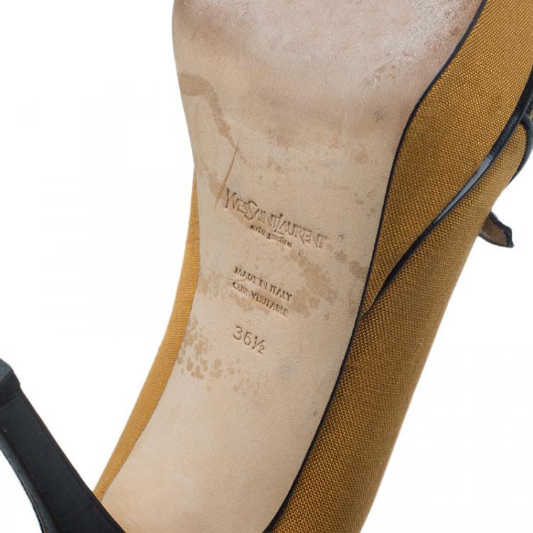 Pre Owned Saint Laurent Paris Brown Leopard Canvas Mary Jane Tribute Platform Pumps Size 36.5