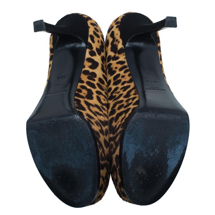 Pre Owned Saint Laurent Paris Leopard Pony Hair Tribtoo Platform Pumps Size 36.5