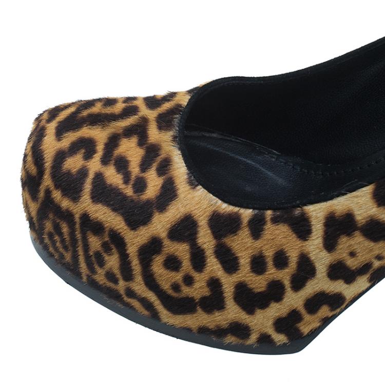Pre Owned Saint Laurent Paris Leopard Pony Hair Tribtoo Platform Pumps Size 36.5