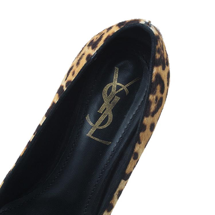 Pre Owned Saint Laurent Paris Leopard Pony Hair Tribtoo Platform Pumps Size 36.5