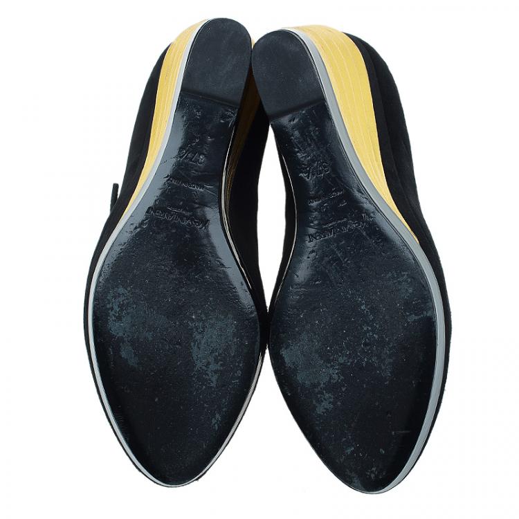 Pre Owned Saint Laurent Paris Black and Gold Suede Robyn Wedge Pumps Size 37.5
