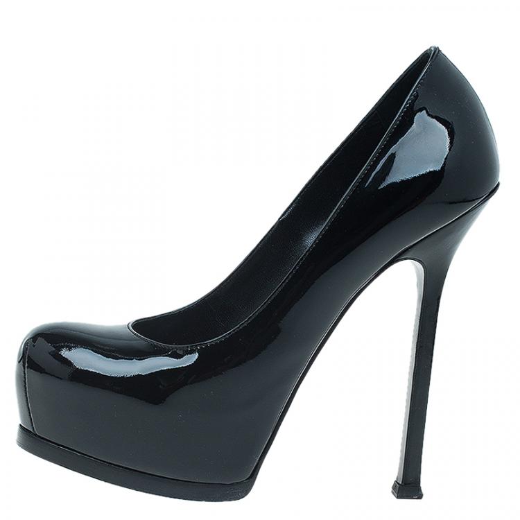 Pre Owned Saint Laurent Paris Black Patent Tribtoo Platform Pumps Size 36