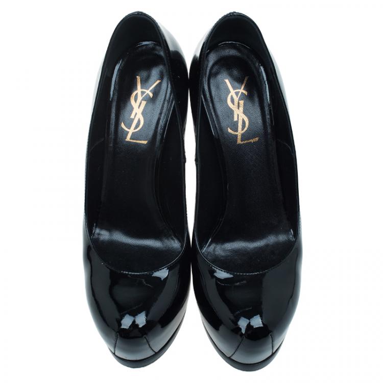 Pre Owned Saint Laurent Paris Black Patent Tribtoo Platform Pumps Size 36