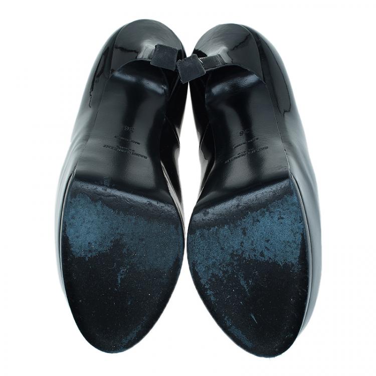 Pre Owned Saint Laurent Paris Black Patent Tribtoo Platform Pumps Size 36