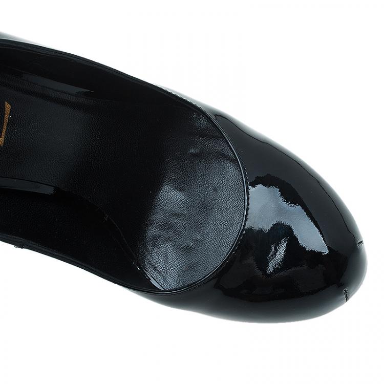 Pre Owned Saint Laurent Paris Black Patent Tribtoo Platform Pumps Size 36