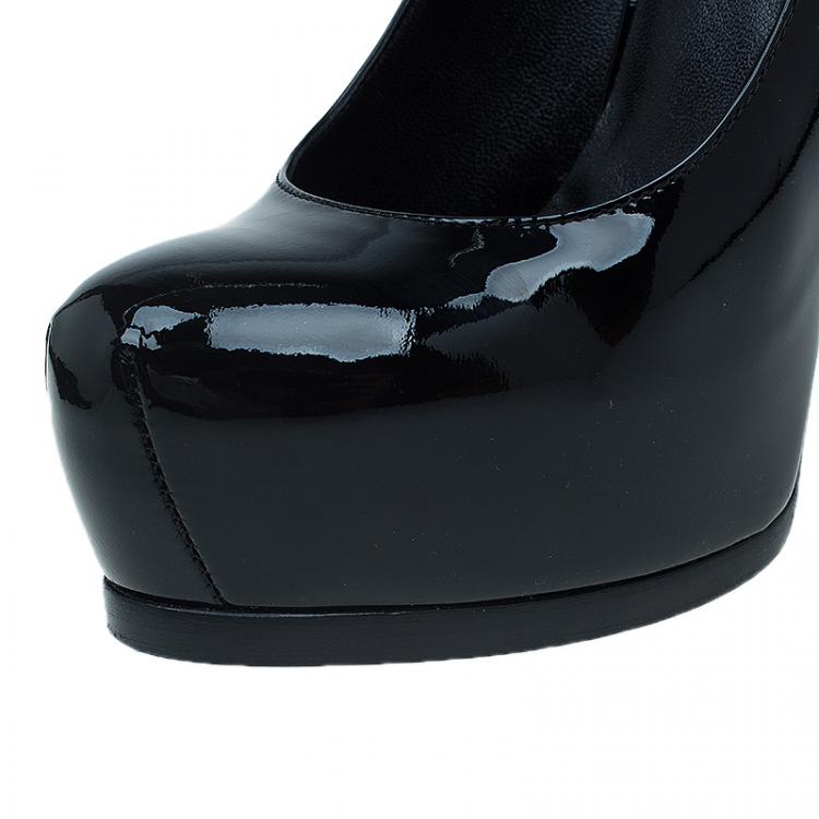 Pre Owned Saint Laurent Paris Black Patent Tribtoo Platform Pumps Size 36