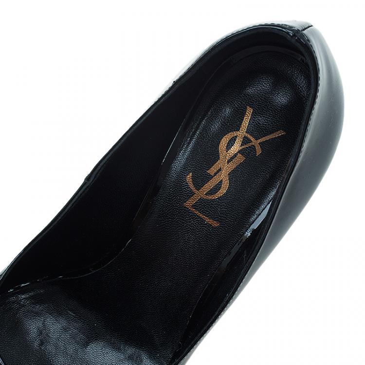 Pre Owned Saint Laurent Paris Black Patent Tribtoo Platform Pumps Size 36