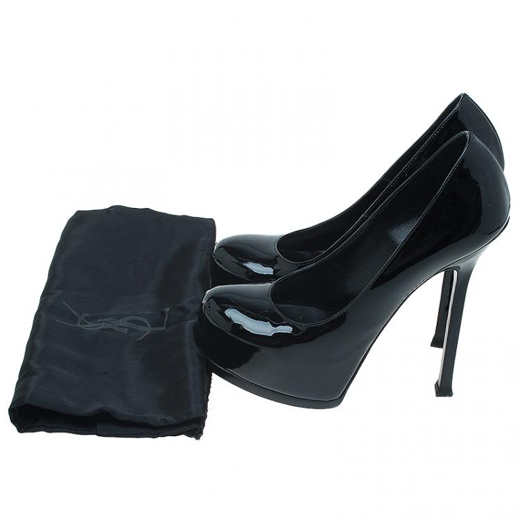 Pre Owned Saint Laurent Paris Black Patent Tribtoo Platform Pumps Size 36