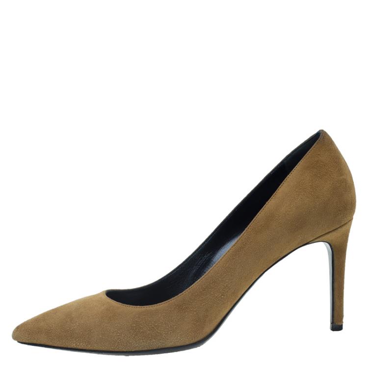 Pre Owned Saint Laurent Paris Light Brown Suede Pointed Toe Pumps Size 39