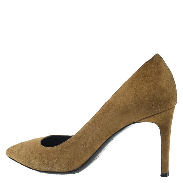 Pre Owned Saint Laurent Paris Light Brown Suede Pointed Toe Pumps Size 39