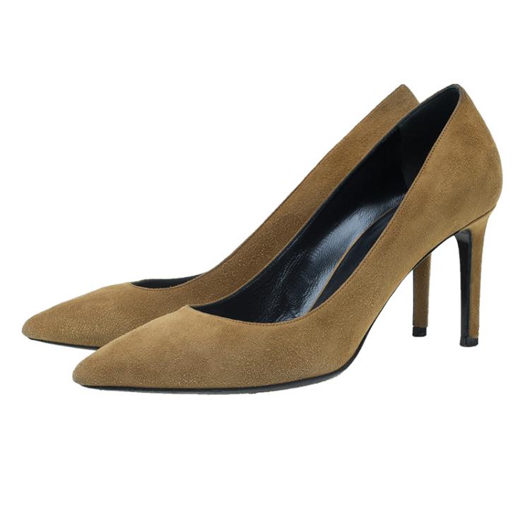 Pre Owned Saint Laurent Paris Light Brown Suede Pointed Toe Pumps Size 39