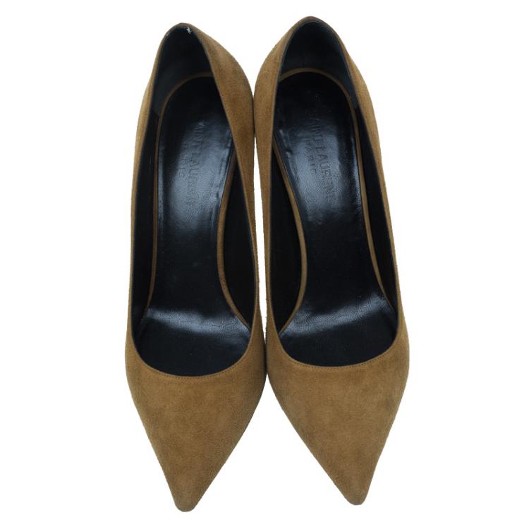 Pre Owned Saint Laurent Paris Light Brown Suede Pointed Toe Pumps Size 39