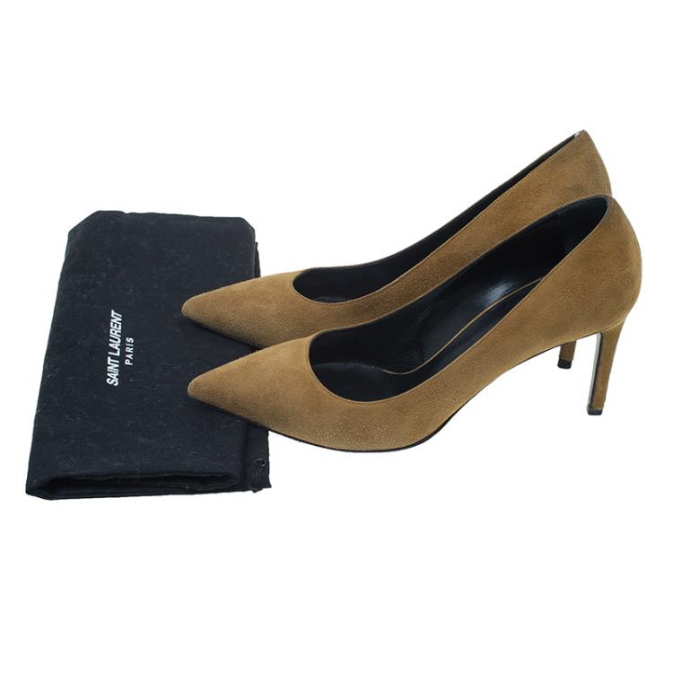 Pre Owned Saint Laurent Paris Light Brown Suede Pointed Toe Pumps Size 39