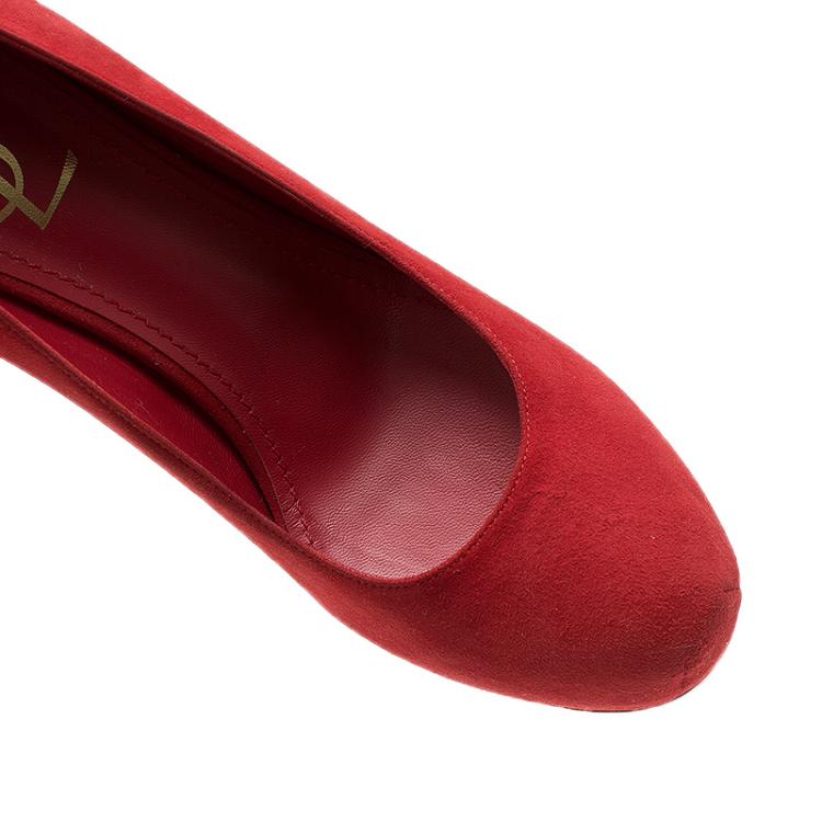 Pre Owned Saint Laurent Paris Red Suede Tribtoo Platform Pumps Size 39