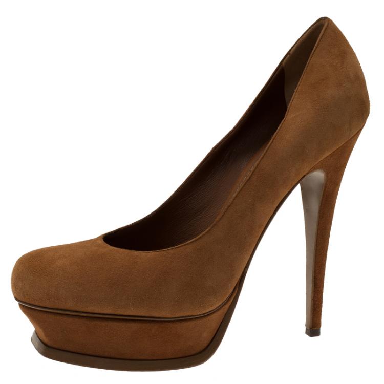 Pre Owned Saint Laurent Paris Brown Suede Palais Platform Pumps Size 39.5