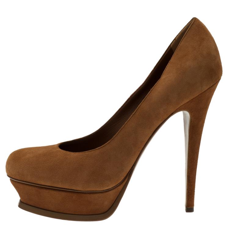 Pre Owned Saint Laurent Paris Brown Suede Palais Platform Pumps Size 39.5