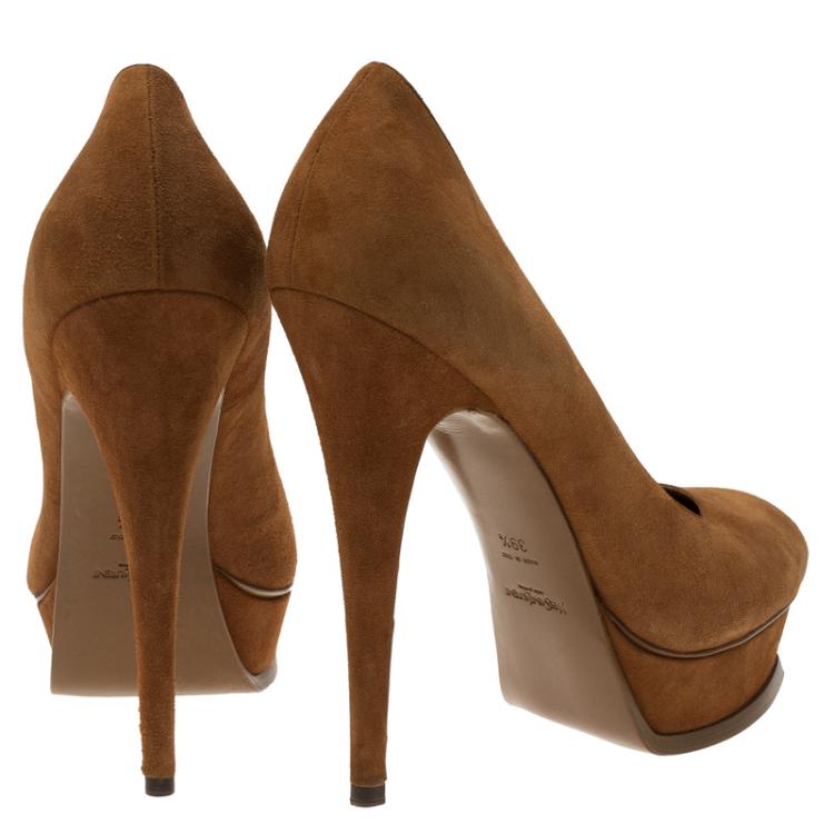 Pre Owned Saint Laurent Paris Brown Suede Palais Platform Pumps Size 39.5
