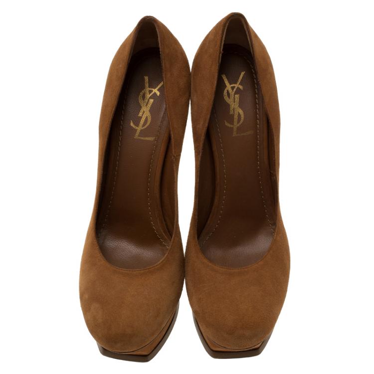 Pre Owned Saint Laurent Paris Brown Suede Palais Platform Pumps Size 39.5