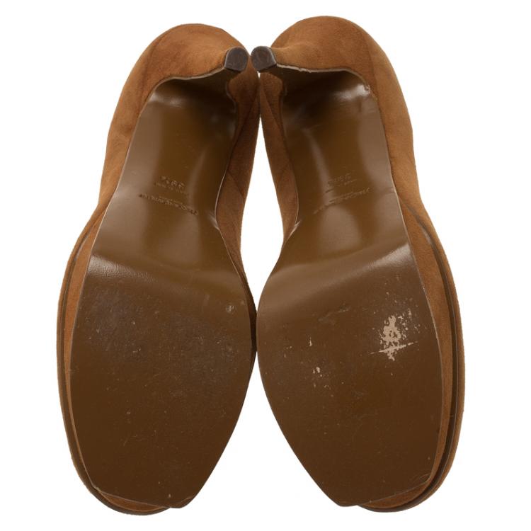 Pre Owned Saint Laurent Paris Brown Suede Palais Platform Pumps Size 39.5