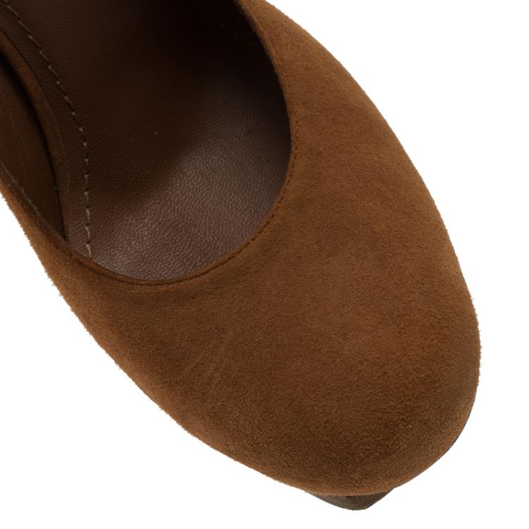 Pre Owned Saint Laurent Paris Brown Suede Palais Platform Pumps Size 39.5