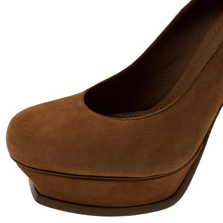 Pre Owned Saint Laurent Paris Brown Suede Palais Platform Pumps Size 39.5