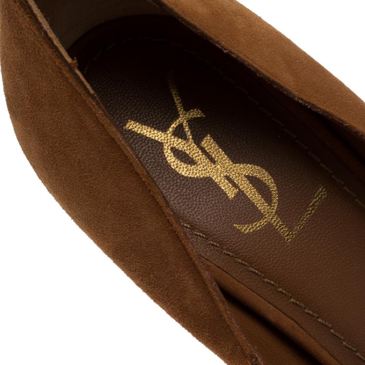 Pre Owned Saint Laurent Paris Brown Suede Palais Platform Pumps Size 39.5