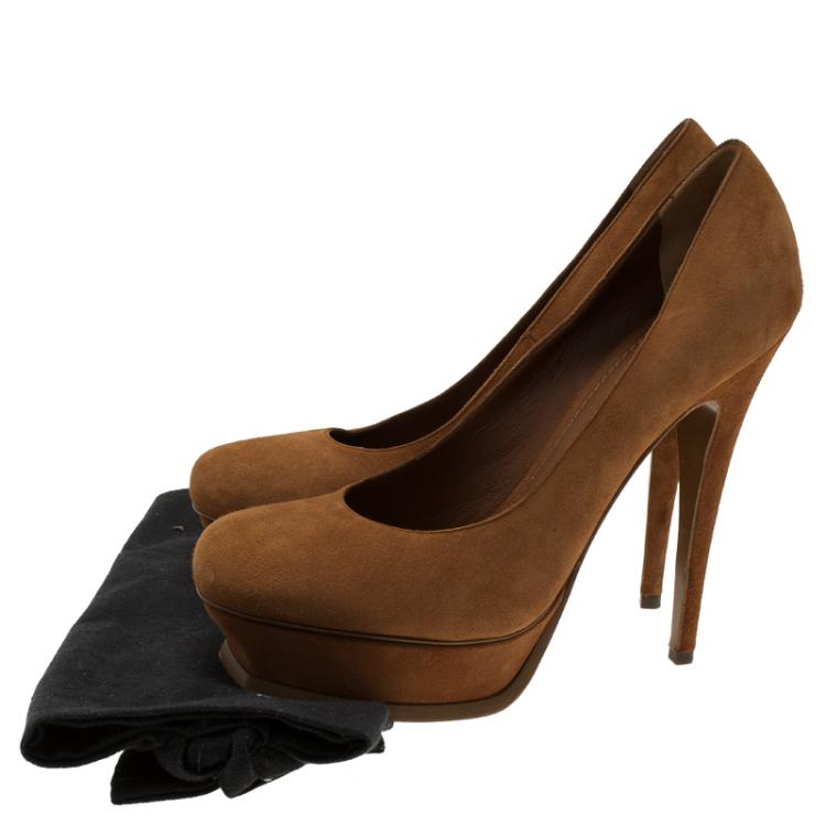 Pre Owned Saint Laurent Paris Brown Suede Palais Platform Pumps Size 39.5