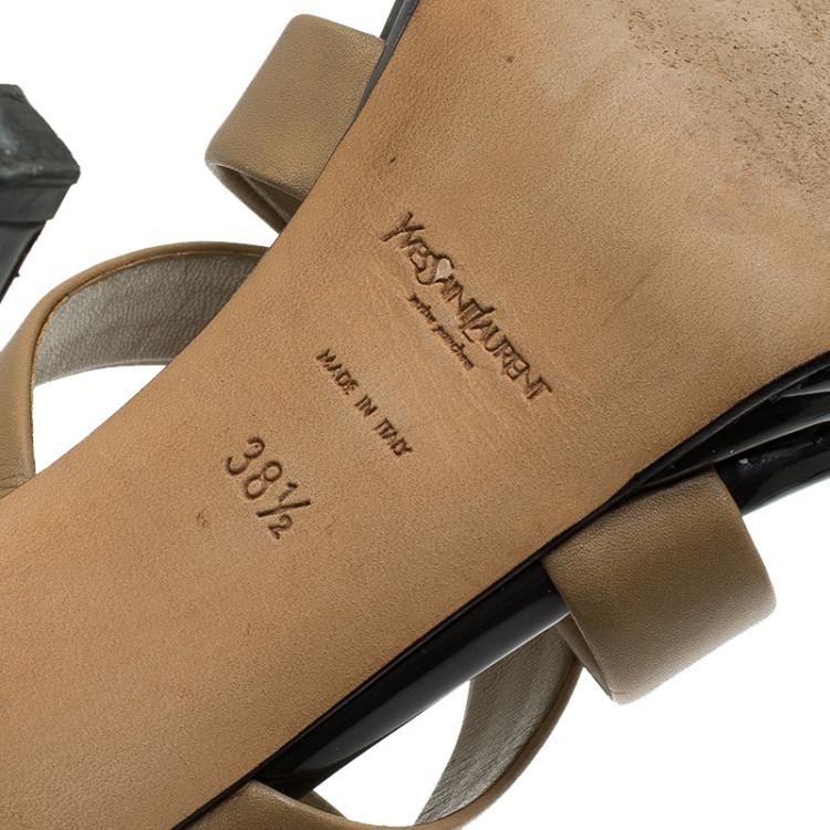 Pre Owned Saint Laurent Paris Beige Leather Montaig 105 Strappy Sandals 38.5