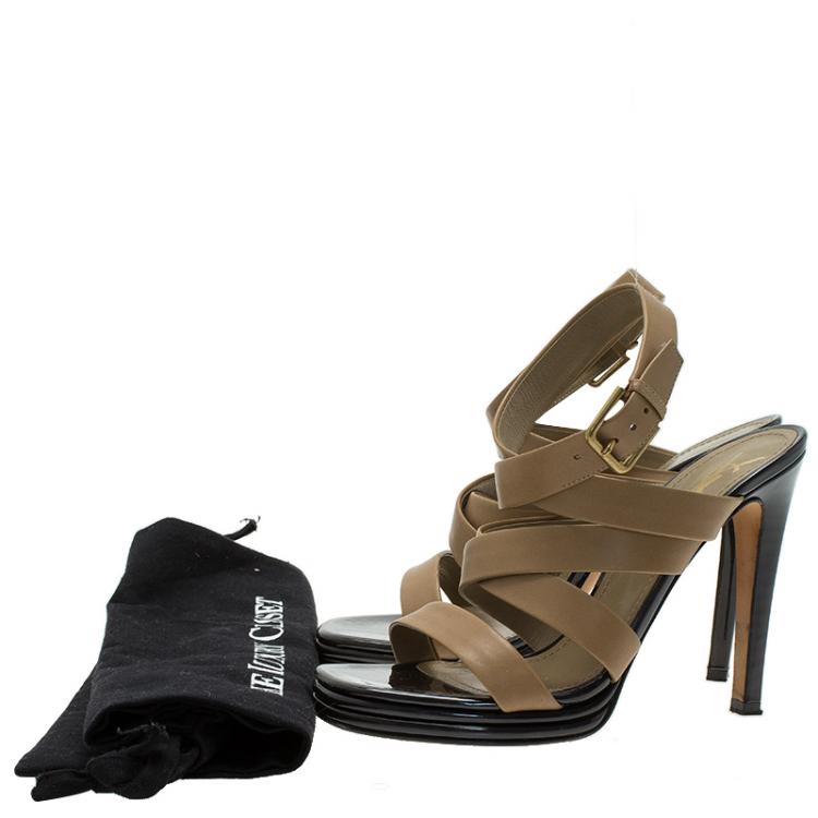 Pre Owned Saint Laurent Paris Beige Leather Montaig 105 Strappy Sandals 38.5