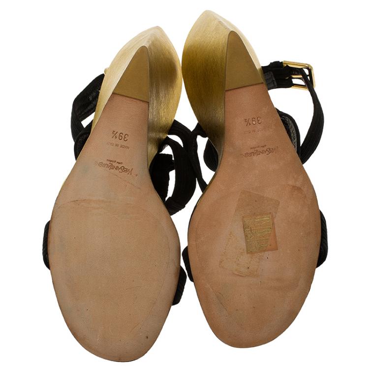Pre Owned Saint Laurent Paris Black Suede Totem Wedge Sandals Size 39.5
