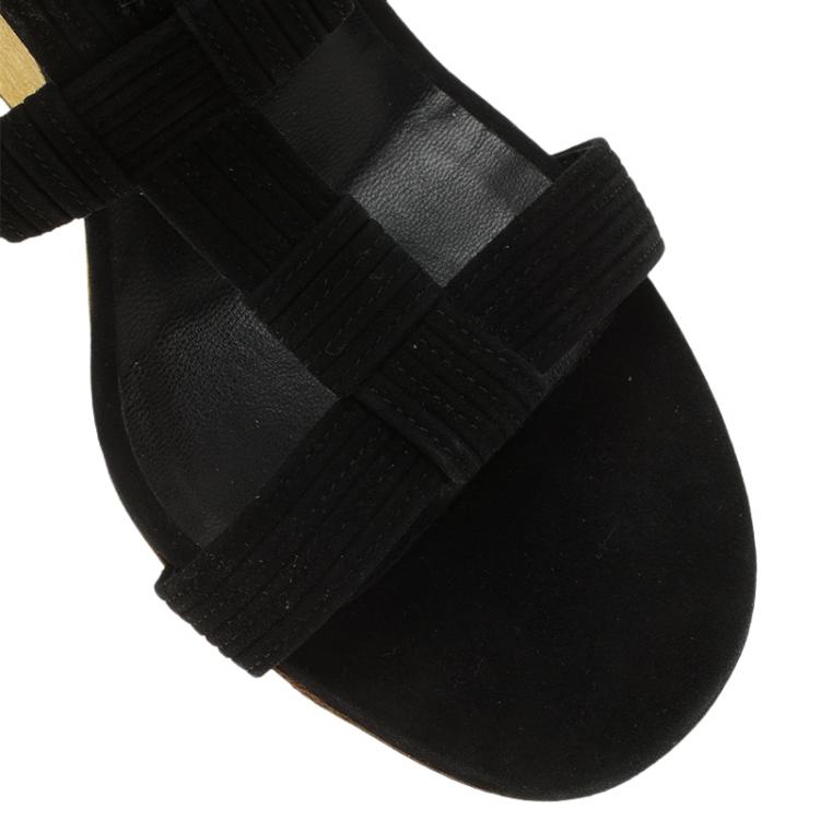 Pre Owned Saint Laurent Paris Black Suede Totem Wedge Sandals Size 39.5