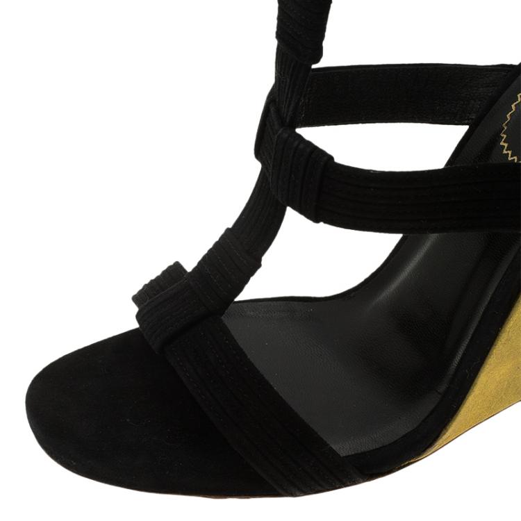 Pre Owned Saint Laurent Paris Black Suede Totem Wedge Sandals Size 39.5