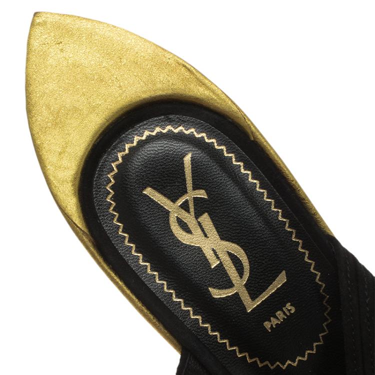 Pre Owned Saint Laurent Paris Black Suede Totem Wedge Sandals Size 39.5